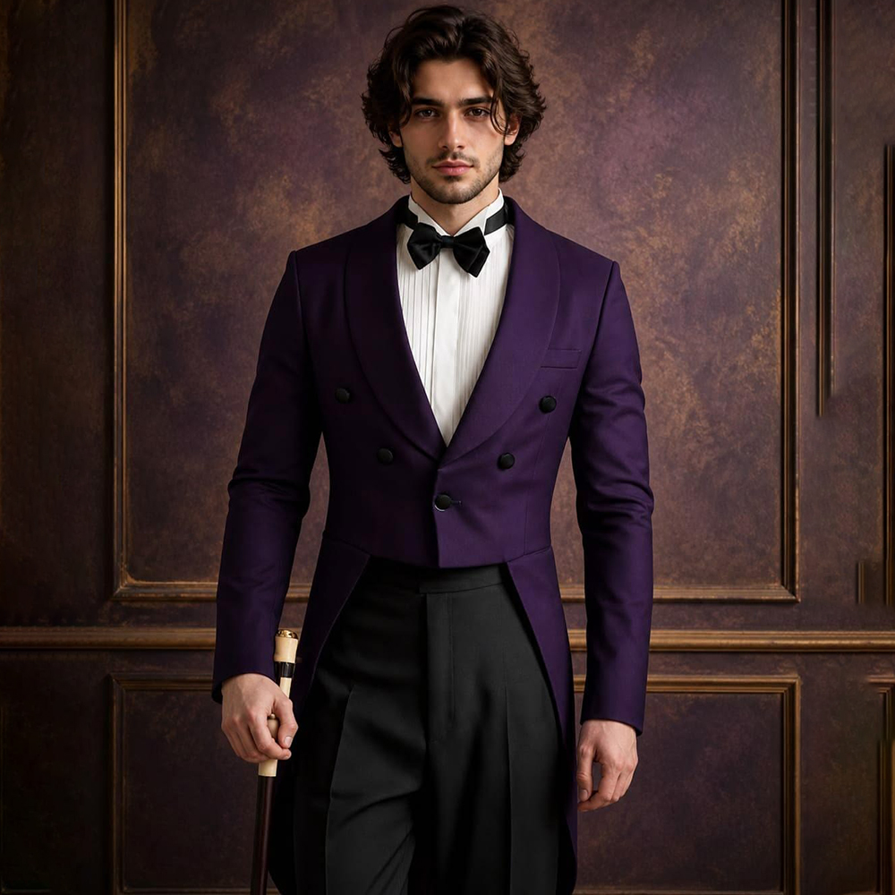 X Men Grooming - Elegant Men Dark Purple Tailcoat Tuxedo